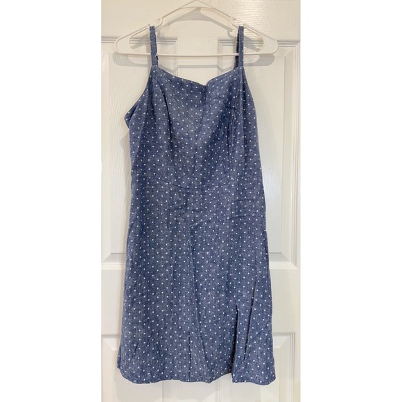 Old Navy‎ Blue Polka Dot Linen Blend Sleeveless Dress Large Petite Casual - Picture 1 of 5